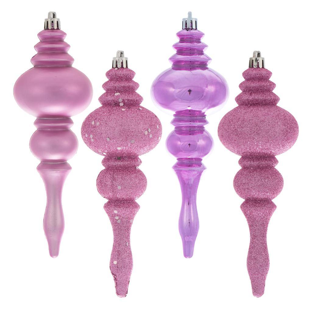 7" Pink 4 Assorted Finish Finial Ornament (8 pack) 1