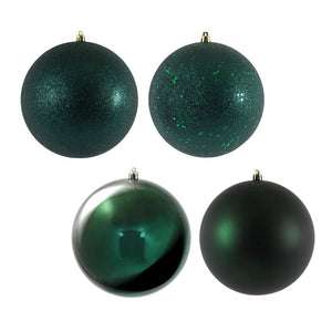 6" Midnight Green 4 Assorted Finish Ball Ornaments (Set of 4) 1