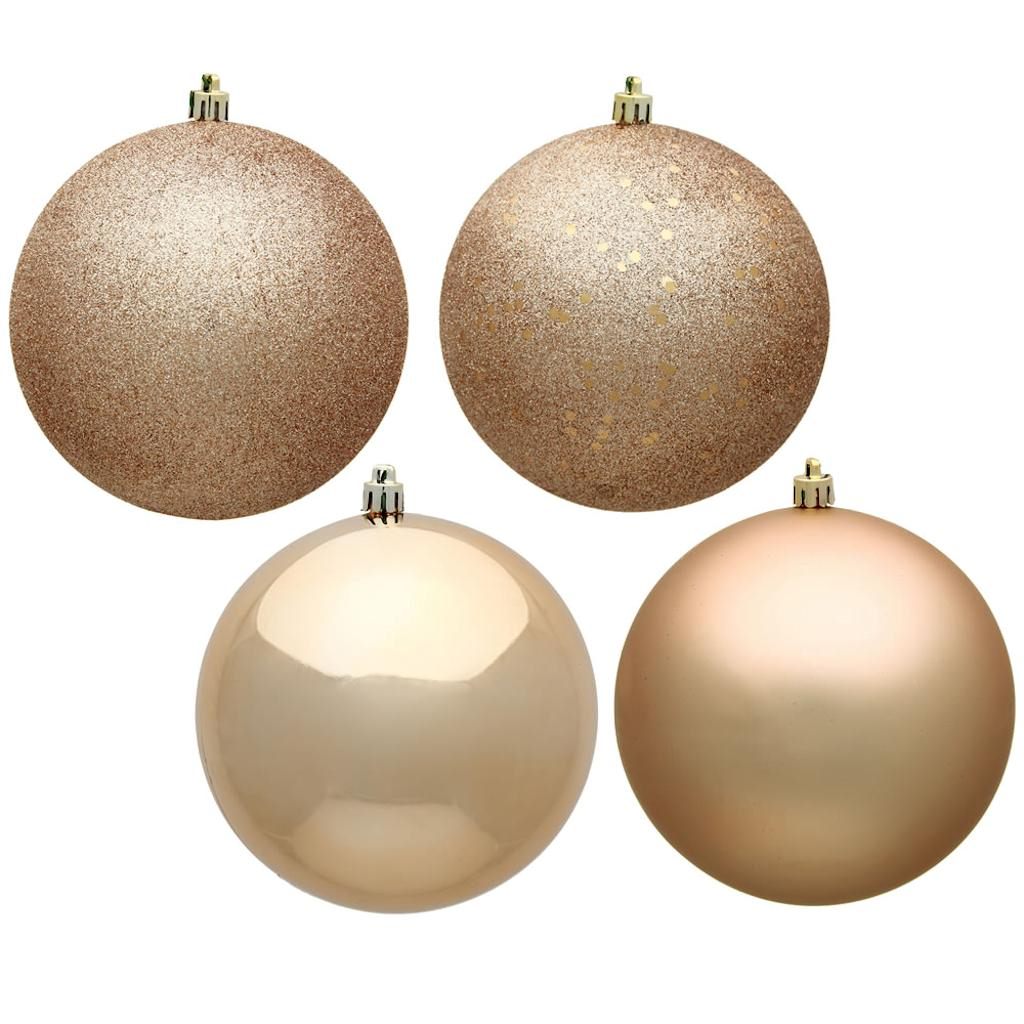 6" Cafe Latte Shiny Matte Glitter Sequin Ball Ornament (4 pack) 1