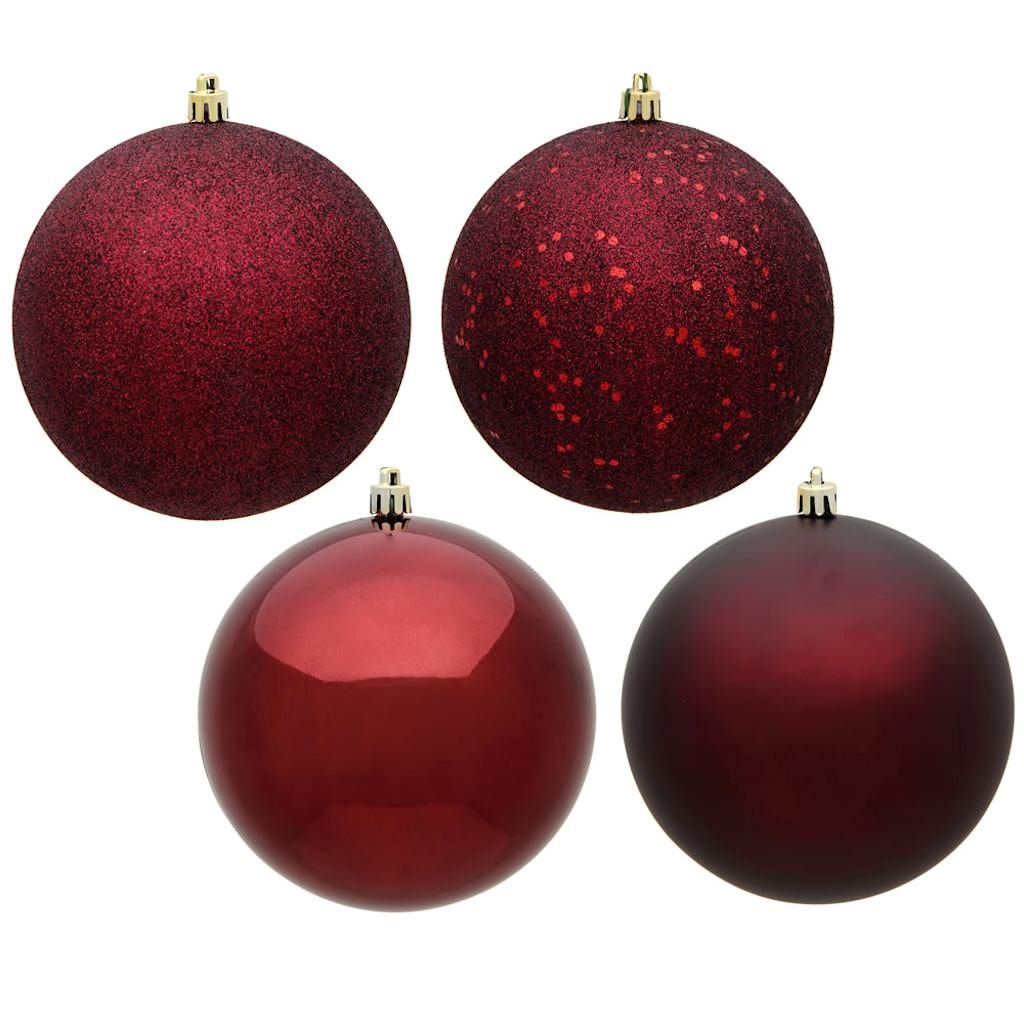8"  Burgundy 4 Assorted Finish Ball Ornament (Set of 4) 1