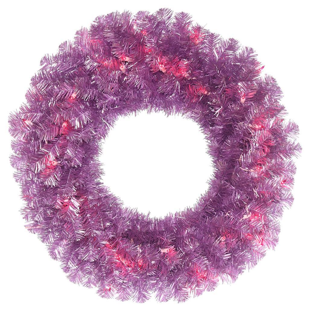 30" Artificial Violet Pine Wreath 70 Mauve LED Lights 1