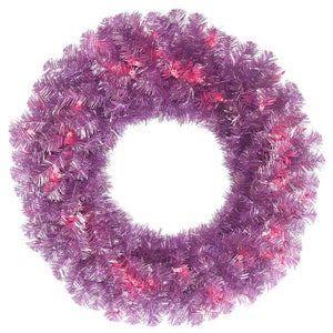 30" Artificial Violet Pine Wreath 70 Mauve LED Lights 1