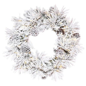 24" Artificial Flocked Atka Pine Wreath 150 Warm White LED Lights 1
