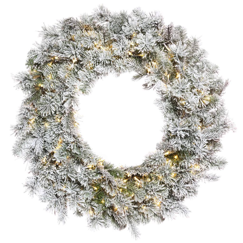 60" Artificial Flocked Kiana Wreath 200 Warm White LED Lights 1
