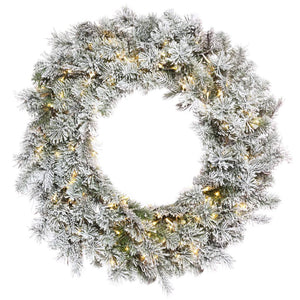 24" Artificial Flocked Kiana Pine Wreath 150 Warm White LED Lights 1