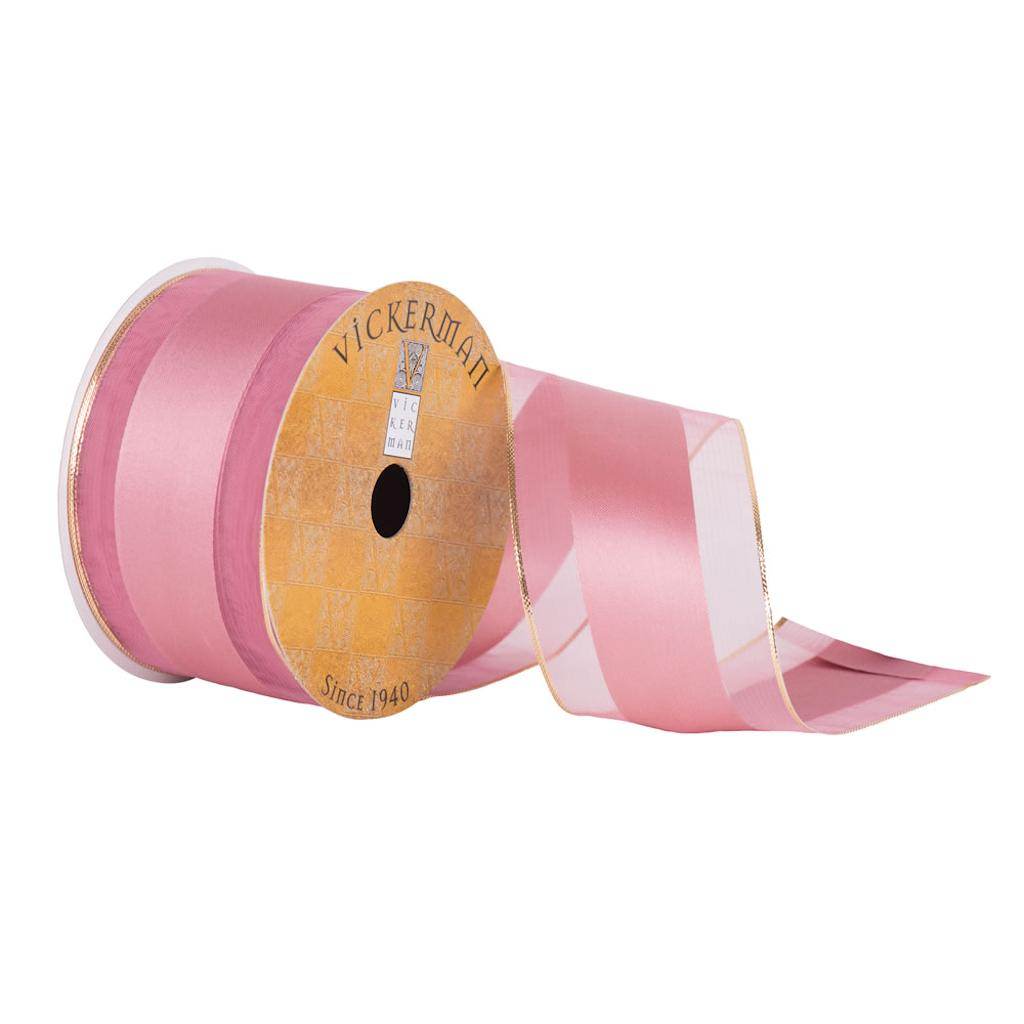 2.5" x 10yd Dusty Rose Satin/Sheer Ribbon 1