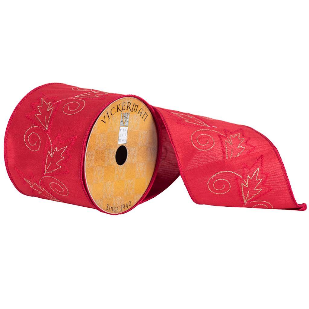 4" x 10yd Red/White Embroidered Ribbon 1