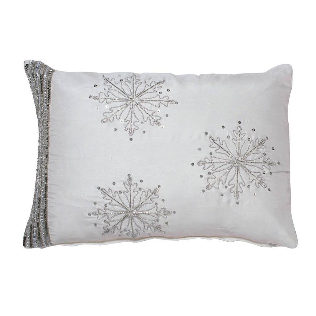 14" x 20" White/Silver Banded Snowflake Pillow 1