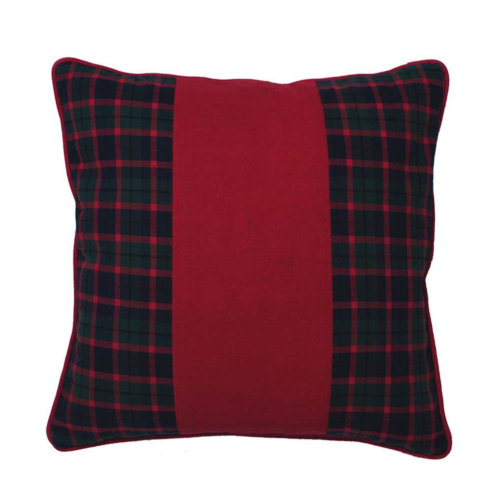 18" Holiday Red/Black Plaid Cotton Duckcloth Pillow 1
