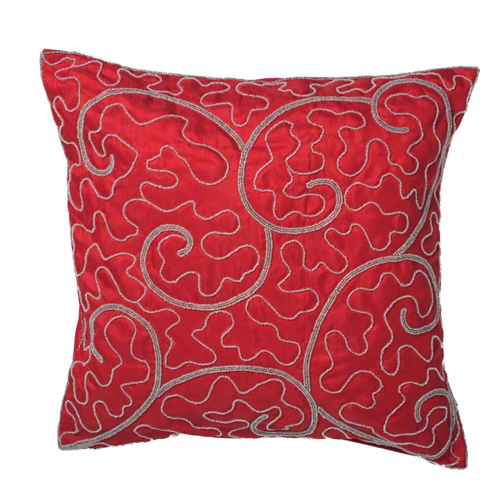 18" Red Filigree Scroll Pillow 1