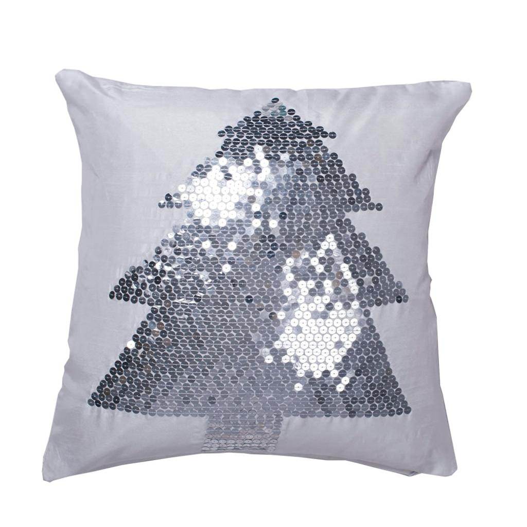 18" x 18" White/Silver Sequin Tree Pillow 1