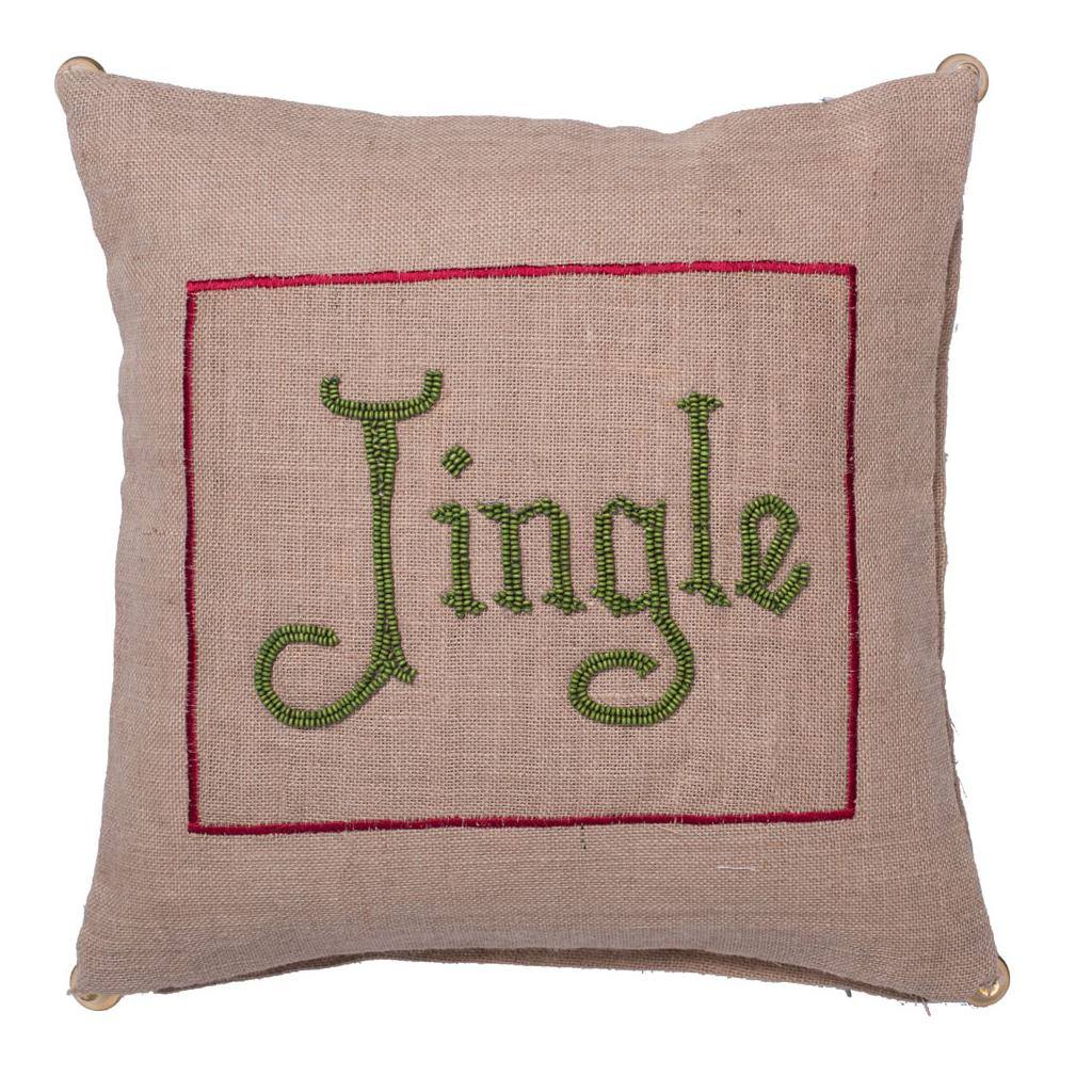 18" x 18" Natural Burlap Jingle Bell Pillow 1