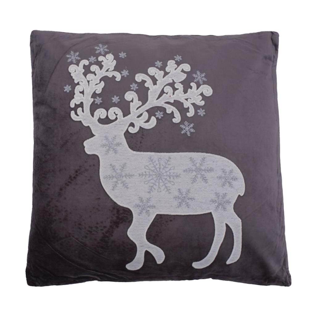 18" x 18"  Cotton Velvet Silver Nordic Deer Pillow 1