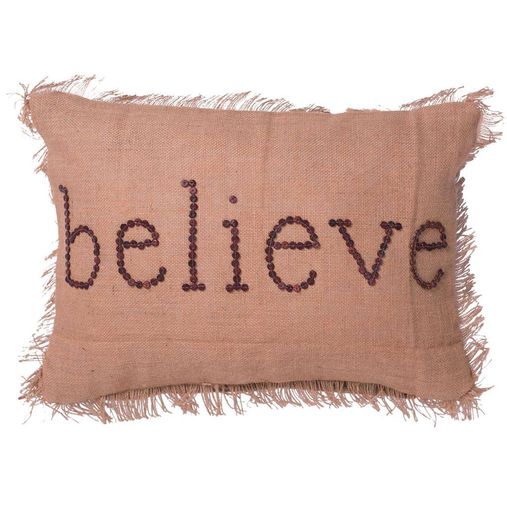 14" x 20" Rustic And Festive Burlap "Believe" Pillow 1