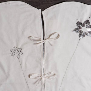 60" White Cotton Velvet Silver Sequin/Embroidered Tree Skirt 3