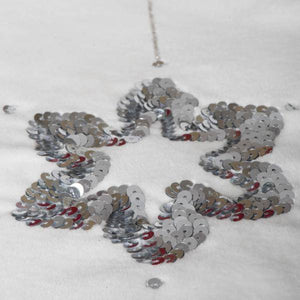 60" White Cotton Velvet Silver Sequin/Embroidered Tree Skirt 4