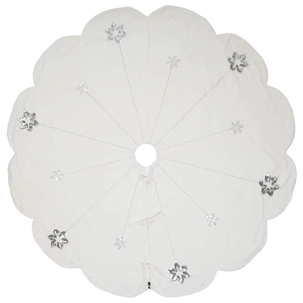 60" White Cotton Velvet Silver Sequin/Embroidered Tree Skirt 1