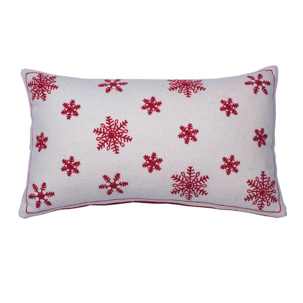 12" x 20" Red/White Double Sided Embroidered Snowflake Pillow 1