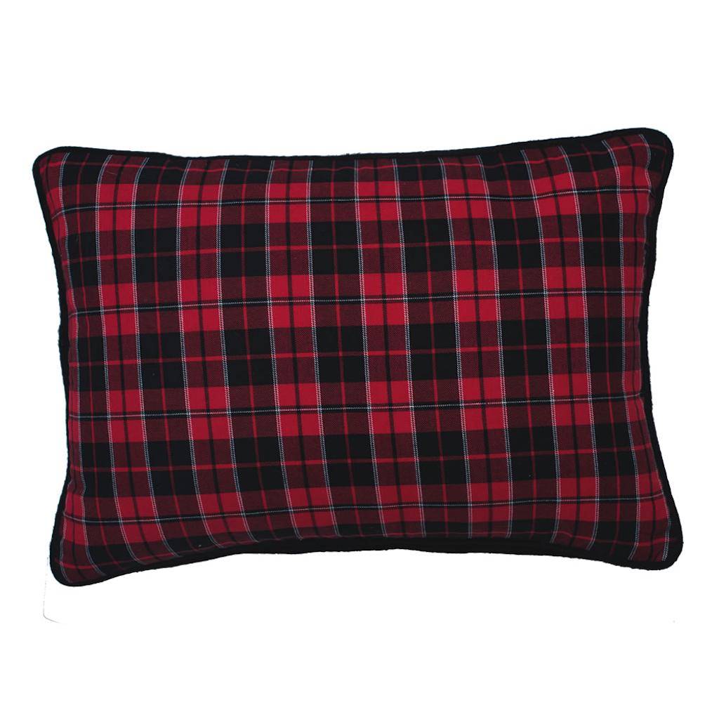 14" x 20" Red/Black Holiday Plaid With Black Velvet Back Pillow 1