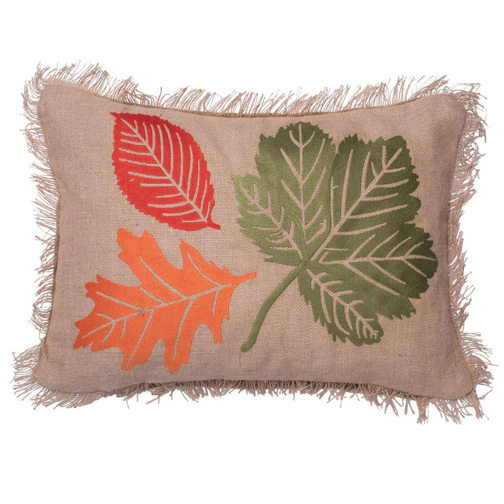20" x 14" Burlap Colorful Fall Leaves Pillow 1