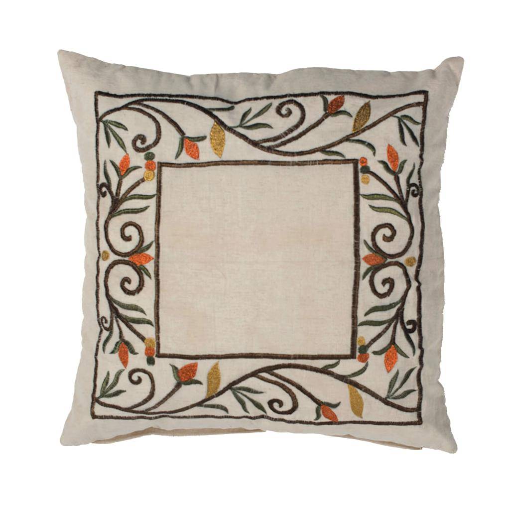 18" x 18" Fall Harvest Border Design Embroidered Pillow 1