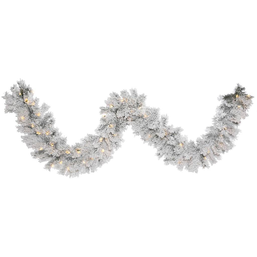 9' Artificial Flocked Alaskan Garland with 50 Warm White LED Lights 1