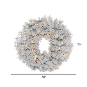 30" Artificial Flocked Alaskan Wreath 50 Warm White LED Lights 2
