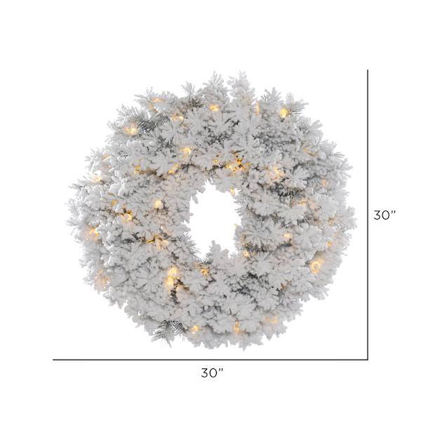 30" Artificial Flocked Alaskan Wreath 50 Warm White LED Lights 2