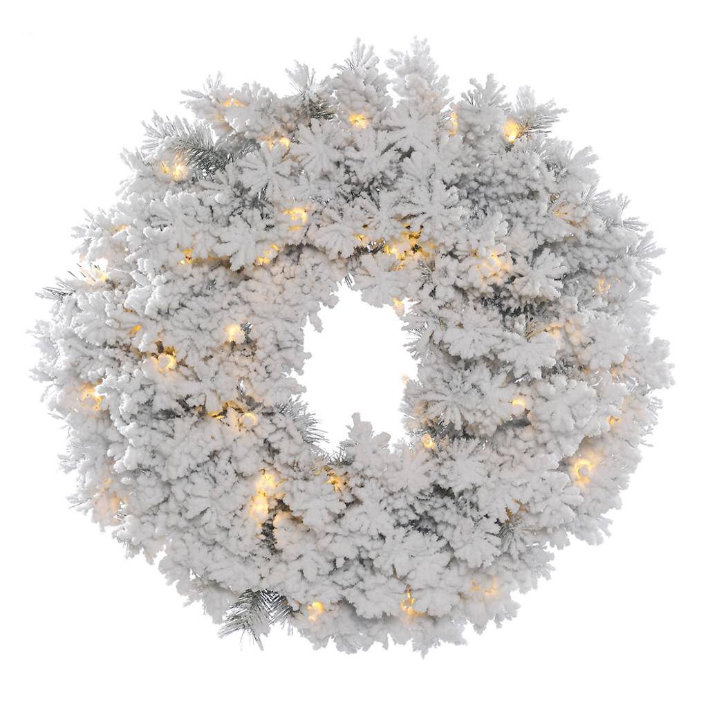 30" Artificial Flocked Alaskan Wreath 50 Warm White LED Lights 1