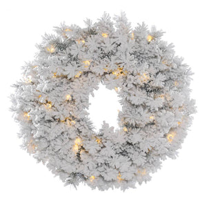 30" Artificial Flocked Alaskan Wreath 50 Warm White LED Lights 1