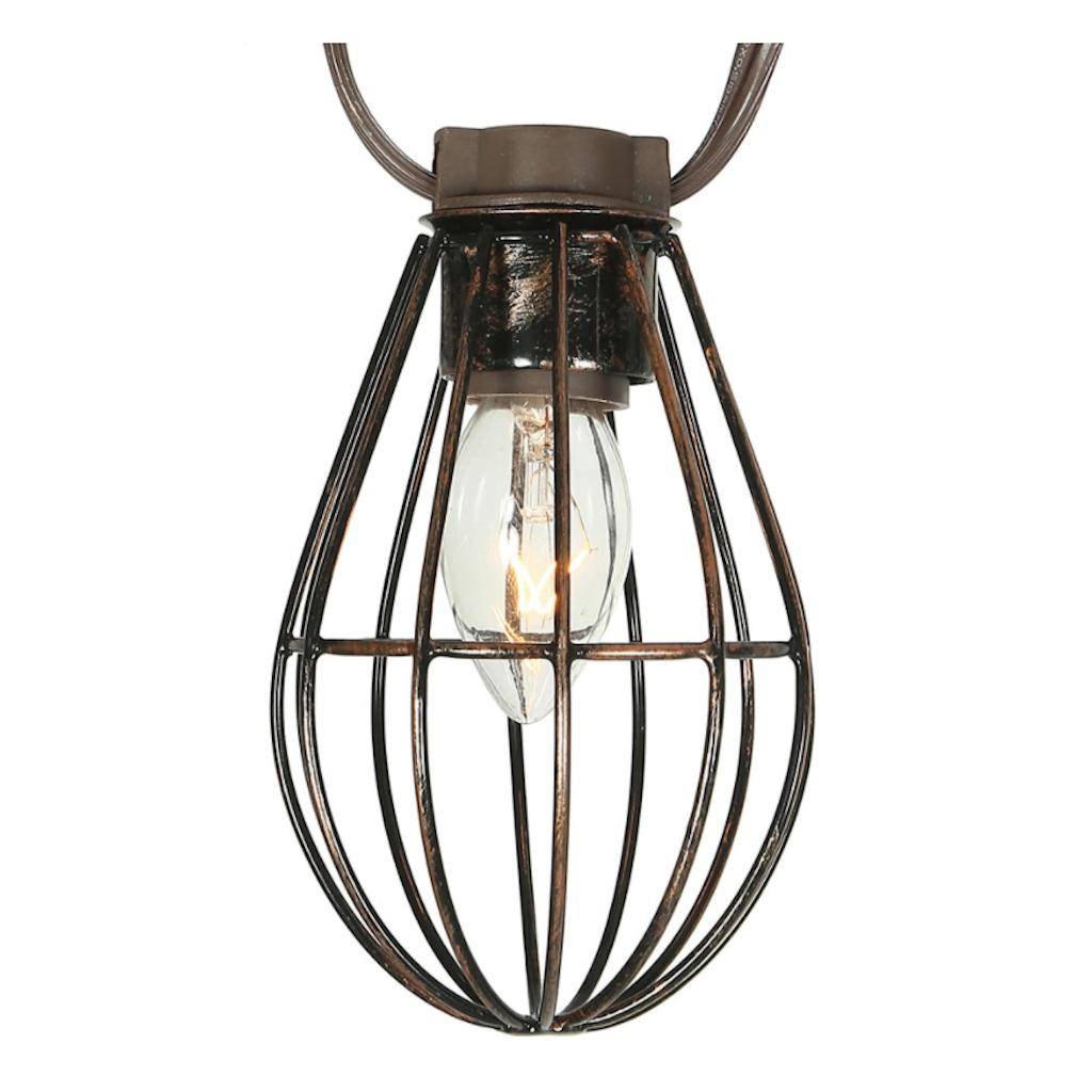 10 Light 20' Brown Wire Clear C7 Bulbs Cage Light String 1