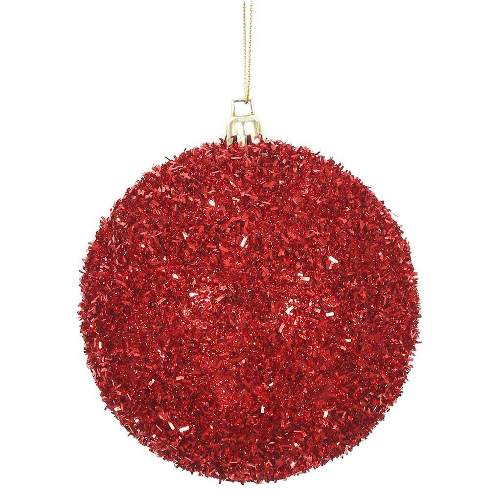 4" Red Tinsel Ball Christmas Ornament (4 pack) 1