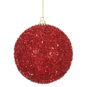 4" Red Tinsel Ball Christmas Ornament (4 pack) 1
