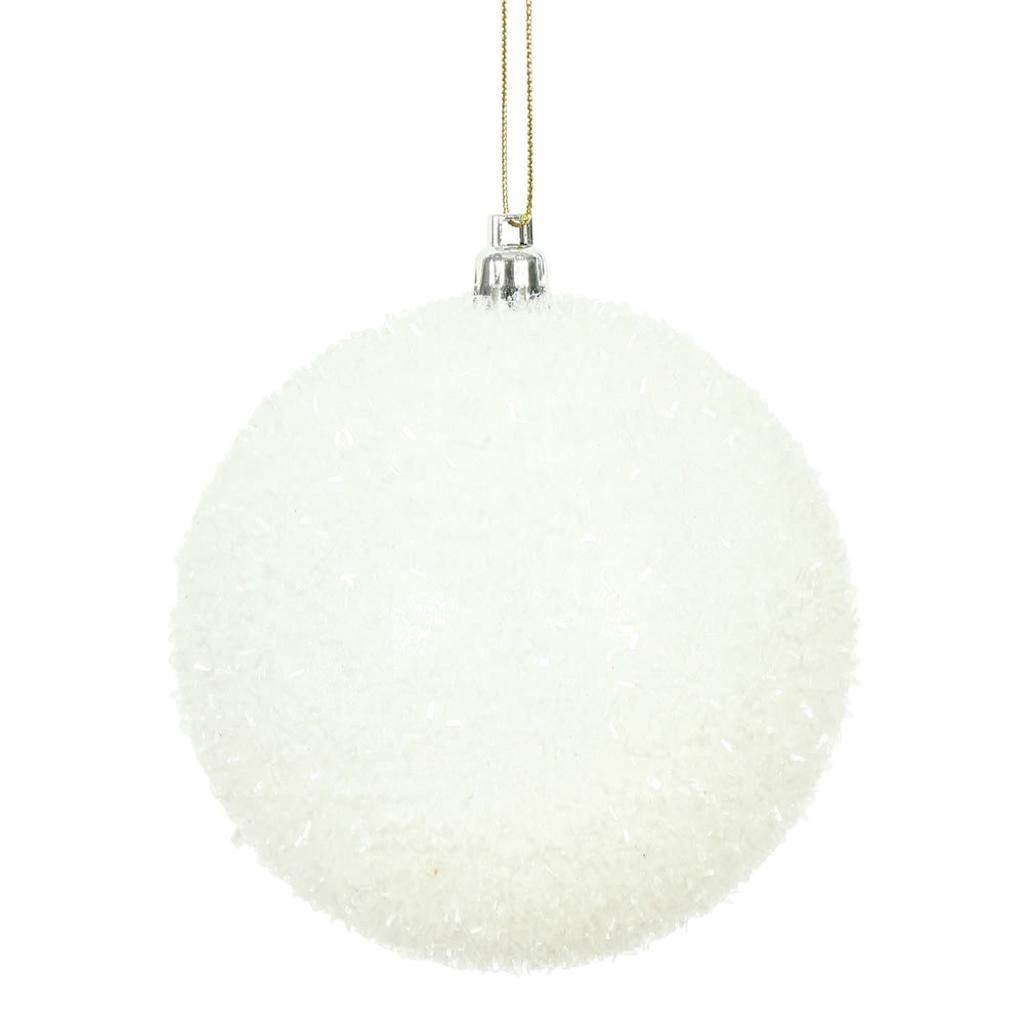 4" White Tinsel Ball Christmas Ornament (4 pack) 1