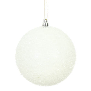 4" White Tinsel Ball Christmas Ornament (4 pack) 1