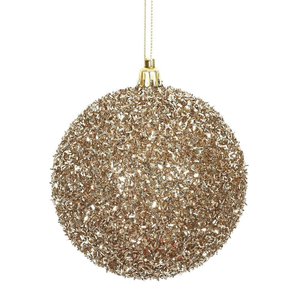 4" Champagne Tinsel Ball Christmas Ornament (4 pack) 1