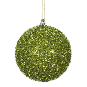 4" Lime Tinsel Ball Christmas Ornament (4 pack) 1