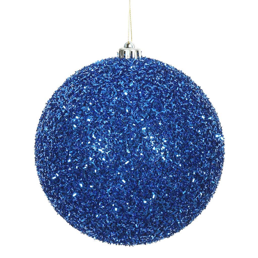 6" Blue Tinsel Ball Christmas Ornament (2 pack) 1