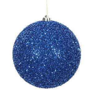 6" Blue Tinsel Ball Christmas Ornament (2 pack) 1