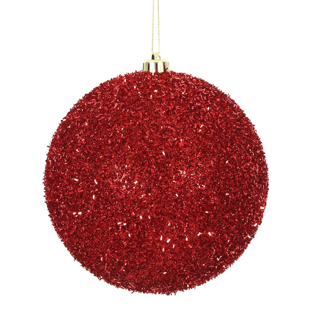 6" Red Tinsel Ball Christmas Ornament (2 pack) 1
