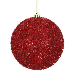 6" Red Tinsel Ball Christmas Ornament (2 pack) 1