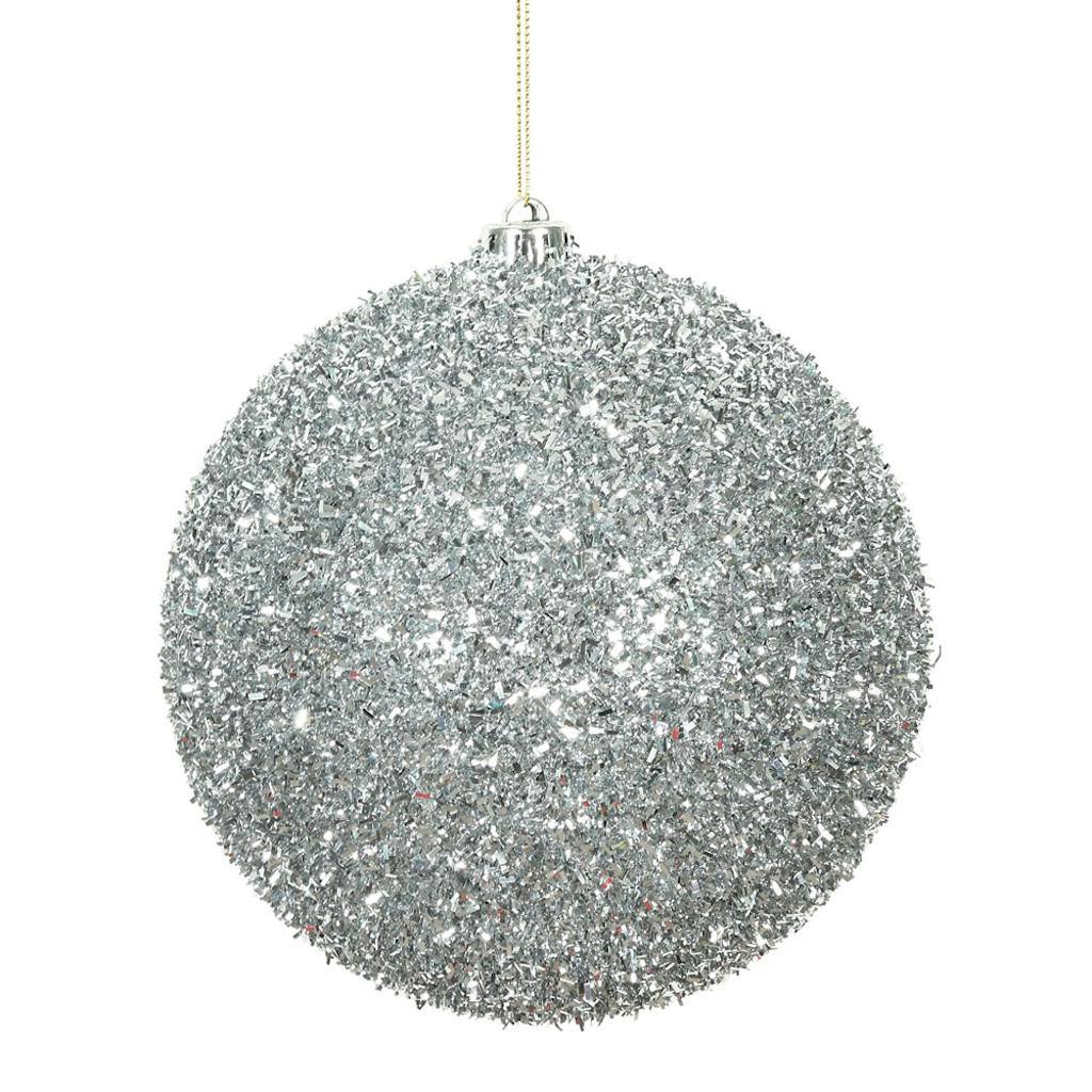 6" Silver Tinsel Ball Christmas Ornament (2 pack) 1