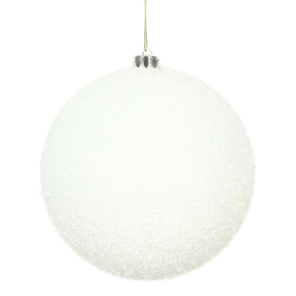 6" White Tinsel Ball Christmas Ornament (2 pack) 1