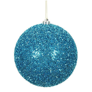 6" Turquoise Tinsel Ball Christmas Ornament (2 pack) 1