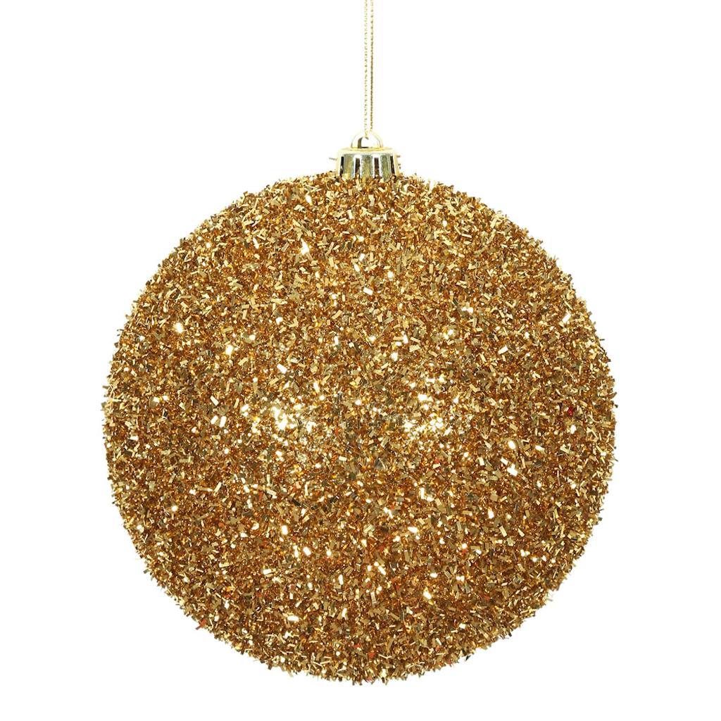 6" Antique Gold Tinsel Ball Christmas Ornament (2 pack) 1