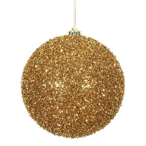 6" Antique Gold Tinsel Ball Christmas Ornament (2 pack) 1