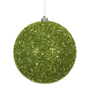 6" Lime Tinsel Ball Christmas Ornament (2 pack) 1