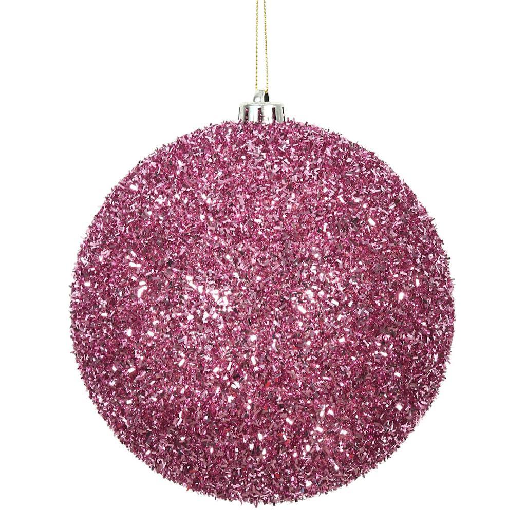 6" Pink Tinsel Ball Christmas Ornament (2 pack) 1