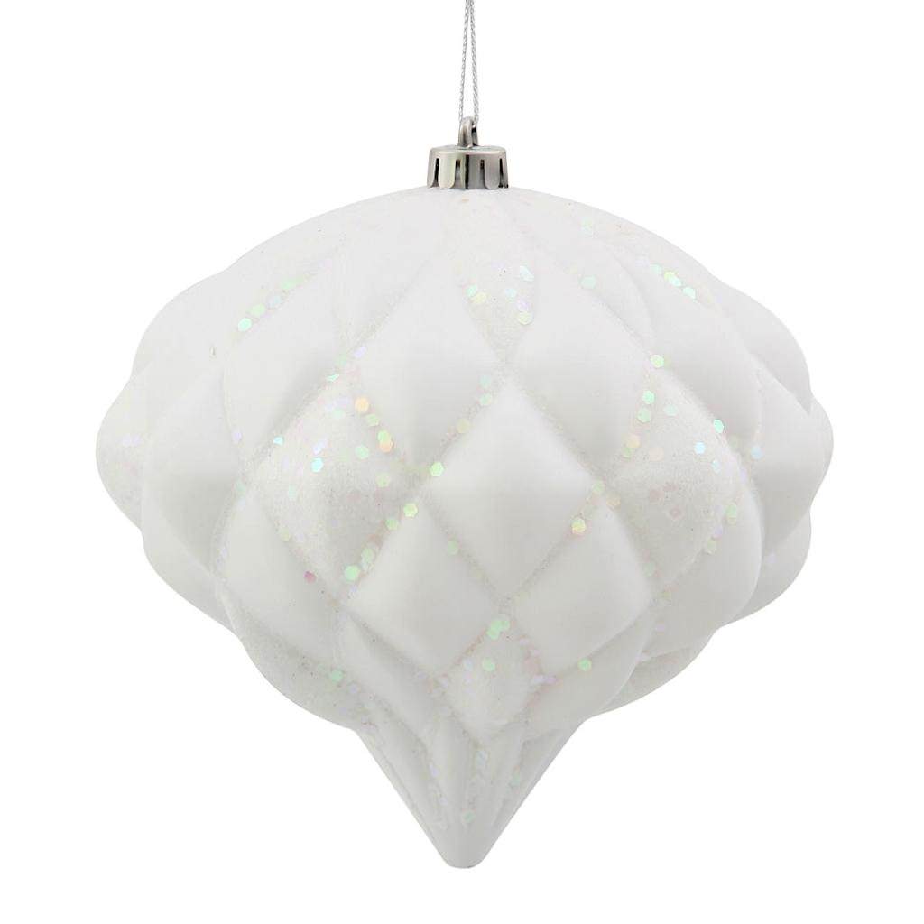 5.7" White Flat Matte Glitter Diamond Ornament 1