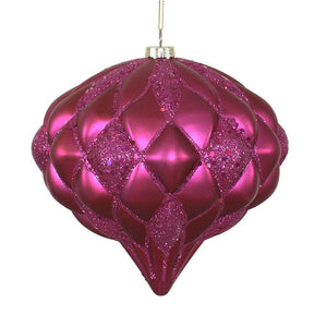 5.7" Fuchsia Matte Glitter Diamond Ornament 1